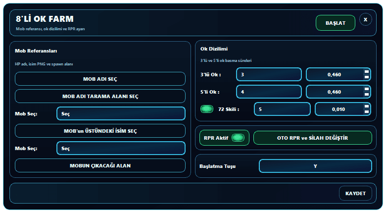 sRGmakro Knight Online Okçu 8'li Ok Farm mob referansı ok dizilimi ve RPR ayarları