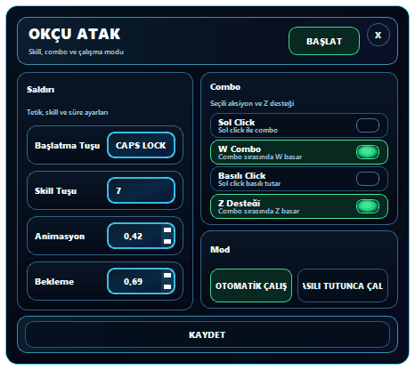 sRGmakro Knight Online Okçu Atak skill animasyon bekleme ve combo ayarları