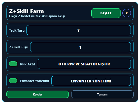 sRGmakro Knight Online Okçu Z Skill Farm ana ayar penceresi