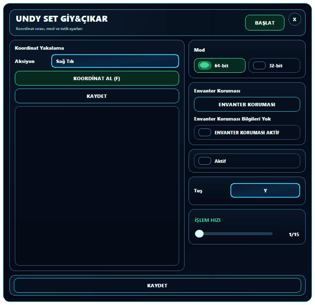 sRGmakro Knight Online Warrior UNDY set giy çıkar koordinat ve envanter koruması ayarları